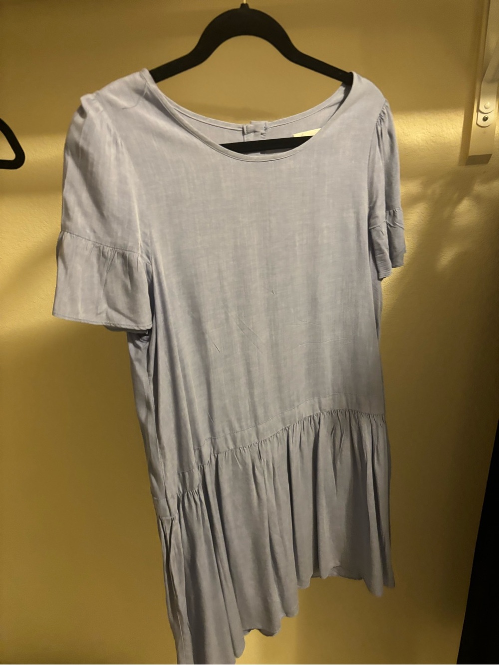 Light Blue Short Sleeve Ruffle-Hem Blouse
